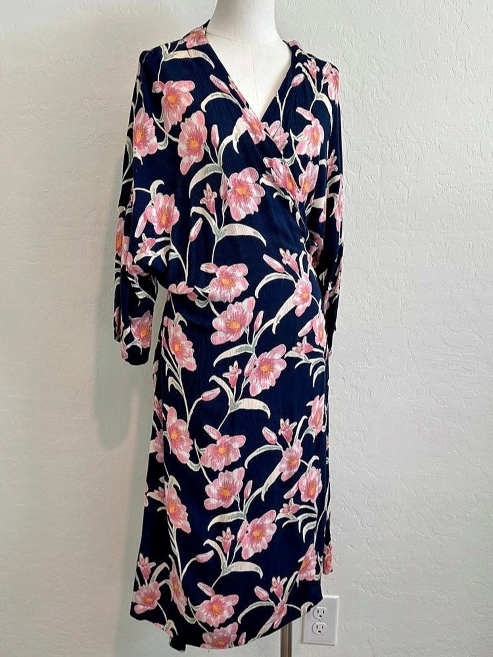 Roxy Privy Places Kimono Wrap Dress Blue & Pink XL
